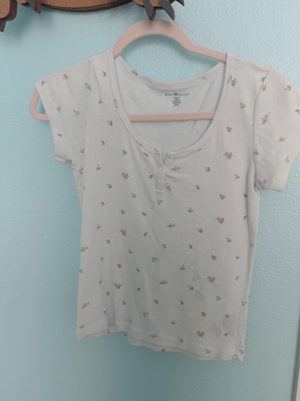 Brandy Melville white Eyelet Henley Top